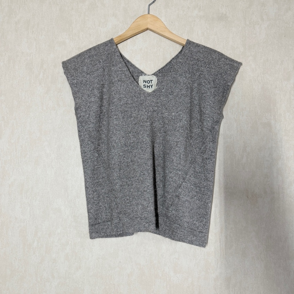 Not Shy Women’s Linen Cashmere V-Neck Sweater Pullover Shortsleeve in Gray M